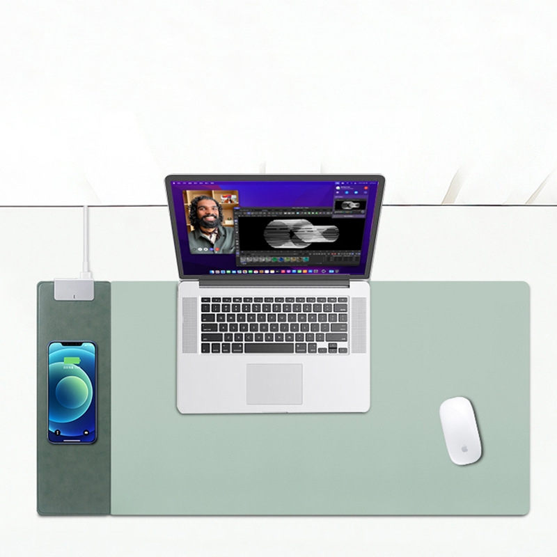 Tapis de Bureau avec Charge Sans Fil – Cuir PU, 15W, Design Élégant et Fonctionnel 10 Combo tapis bureau et tapis de souris avec charge